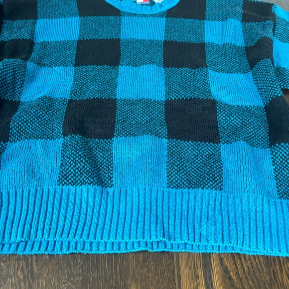 Tommy Hilfiger Sweater Mens XL linen Cotton Blend Heavy Weight Blue Black Checks - Picture 3 of 6